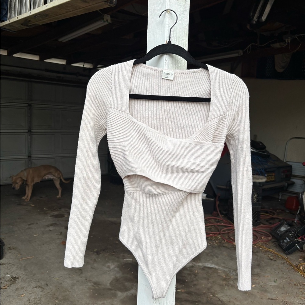 Abercrombie Cream Long Sleeve Knit Bodysuit
